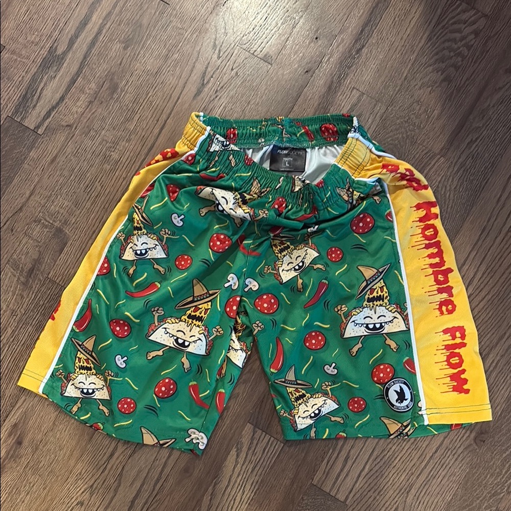 Green and Yellow Graphic Shorts